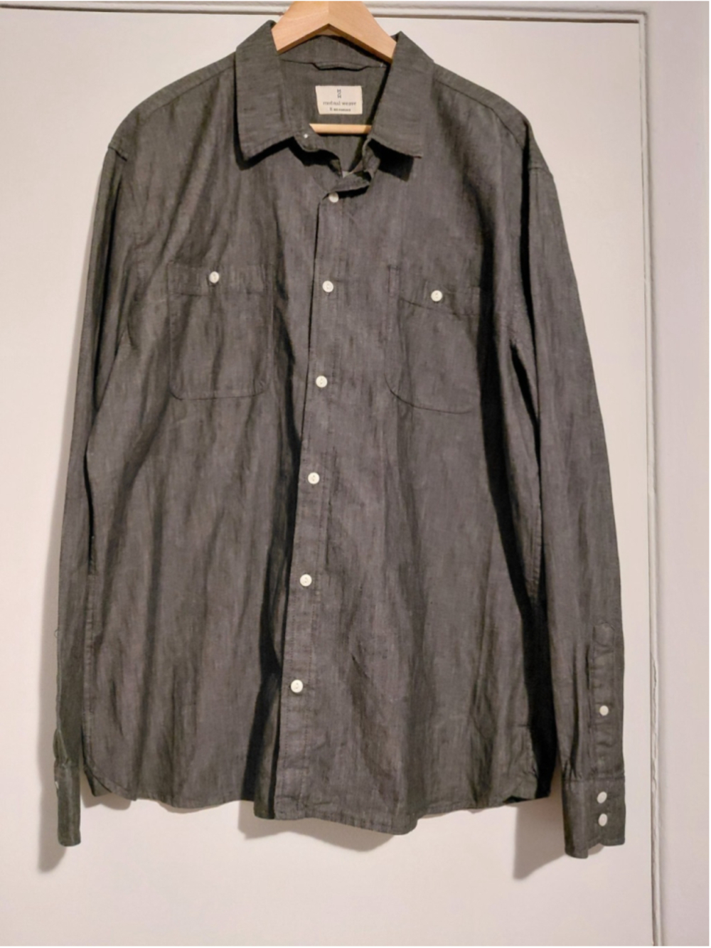 Men's Mutual Weave Denim Casual Long Sleeve Button Down Blue Shirt XL